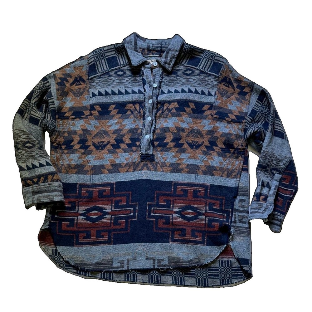 Free People We The Free Arizona Sky Pullover L Indigo Southwestern Henley